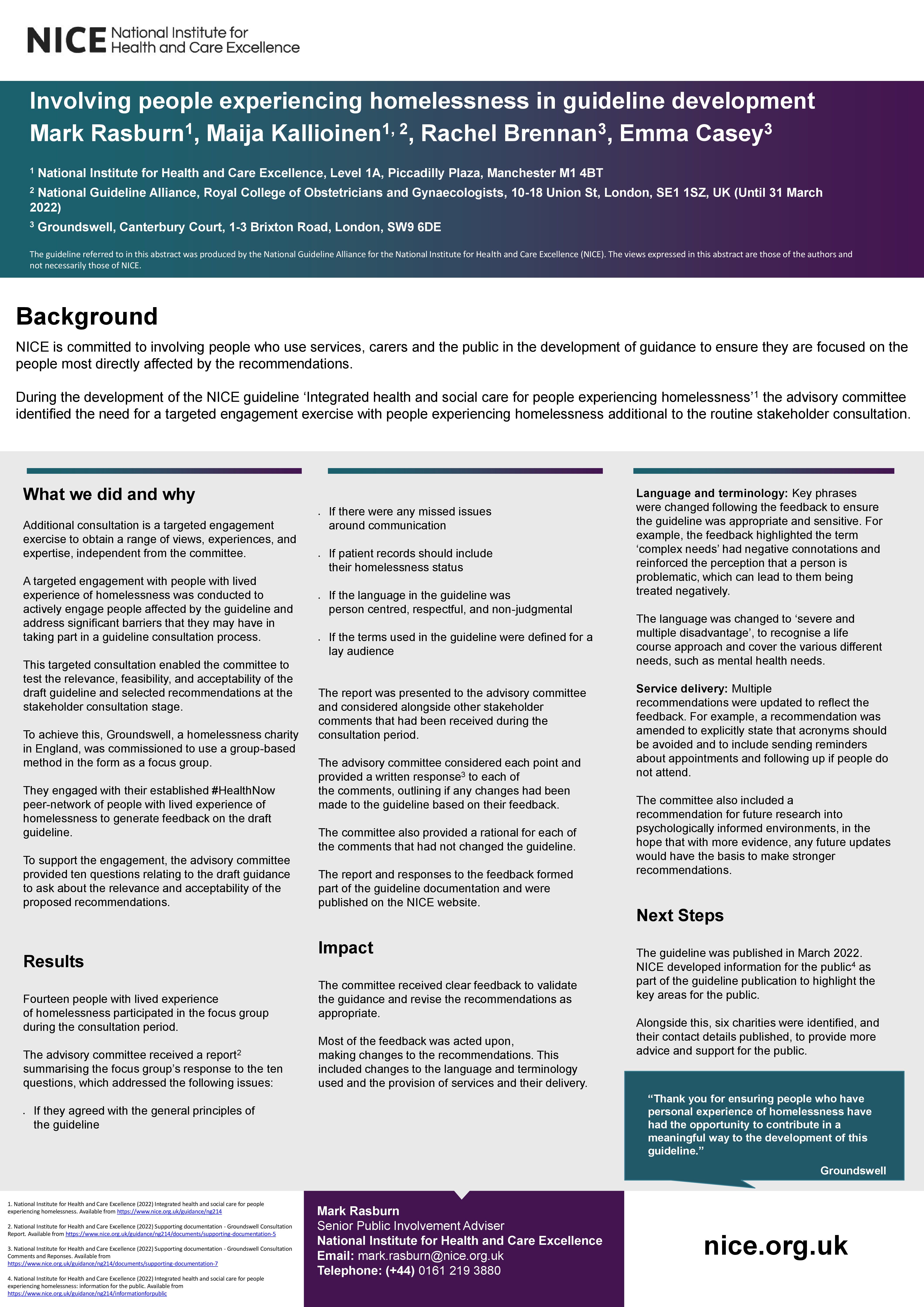 Involving people experiencing homelessness in guideline development 1